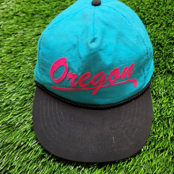 VTG 80s Nylon Rope Hat Oregon Neon Script Snapback Youth Size - Picture 1 of 6